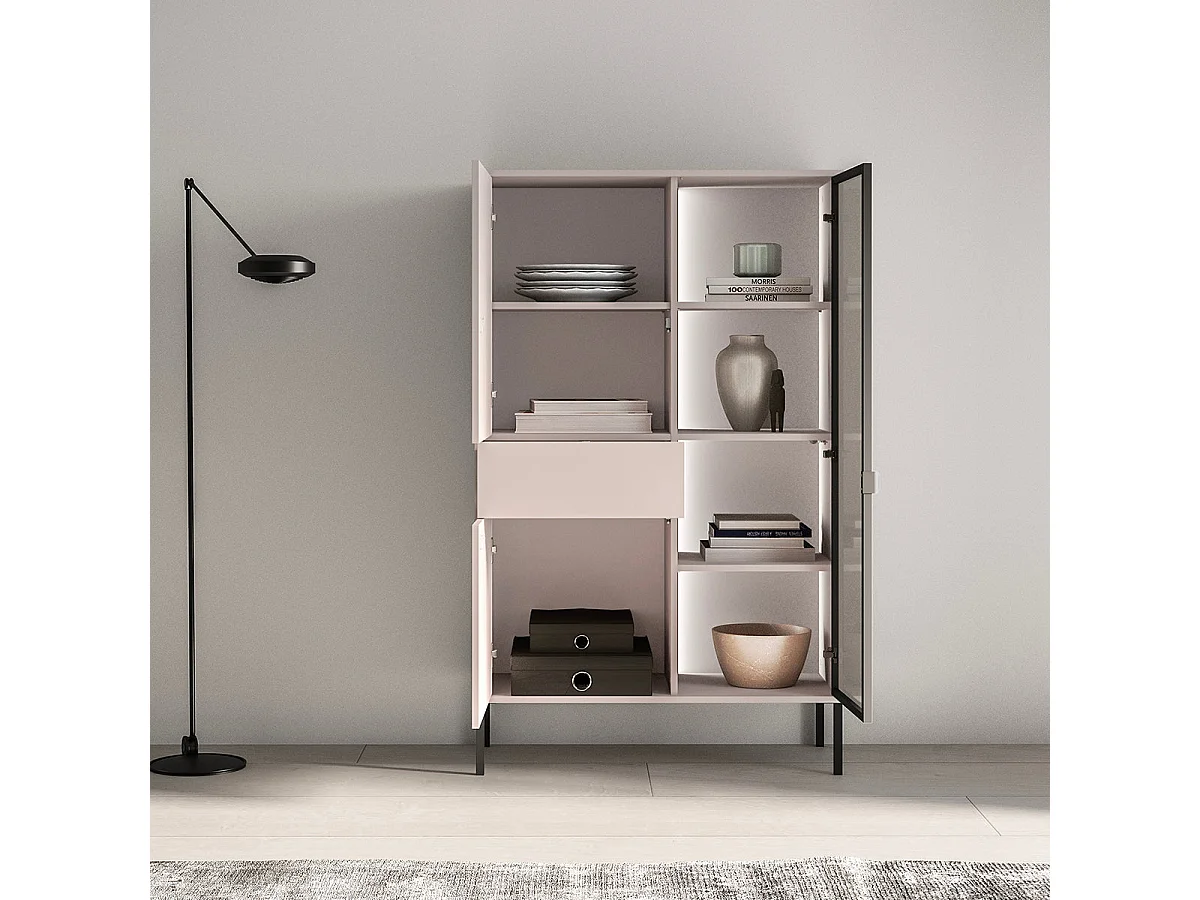 Vaisselier 3 portes 1 tiroir LED inclus Paige Cachemire et Noir