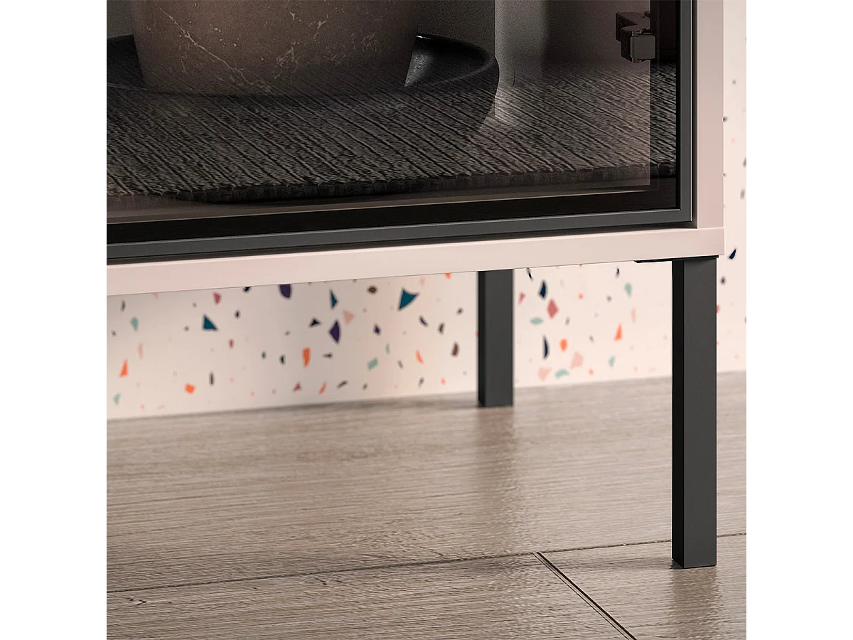 Vaisselier 3 portes 1 tiroir LED inclus Paige Cachemire et Noir