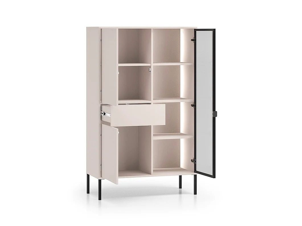 Vaisselier 3 portes 1 tiroir LED inclus Paige Cachemire et Noir