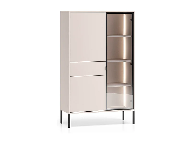 Paige kasjmier en zwarte 3-deurs servieskast met 1 lade