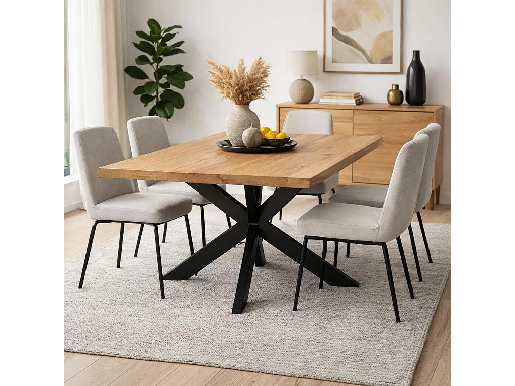 Table rectangulaire bois clair pied central 220 cm RIVANO