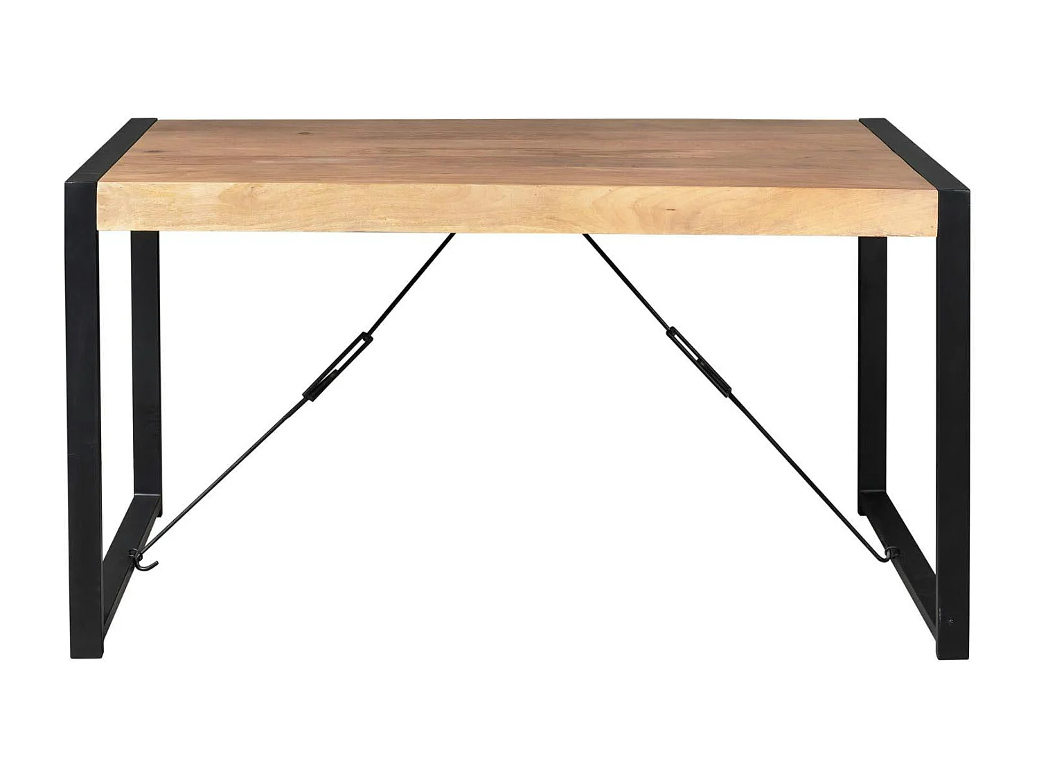 Table à manger bois clair à tendeurs noirs 140 cm MILORA