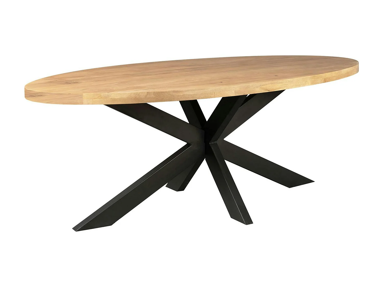 Table ovale bois clair pied croisé métal noir 240 cm RIVANO
