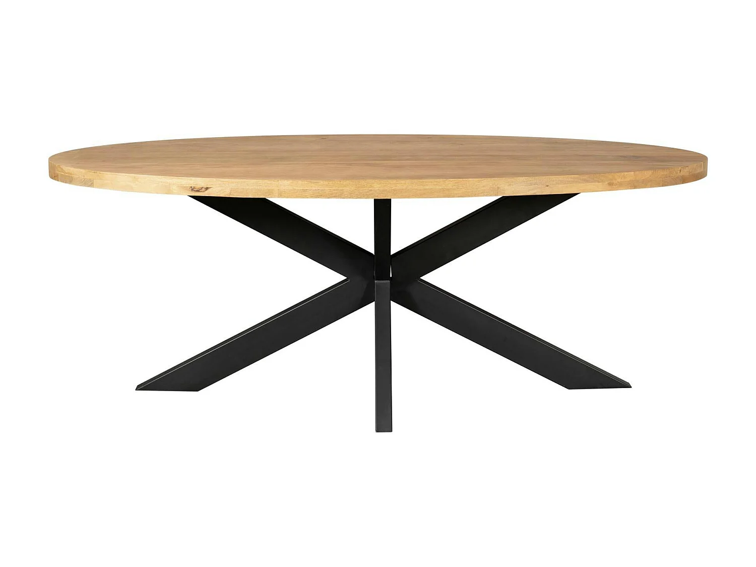 Table ovale bois clair pied croisé métal noir 240 cm RIVANO