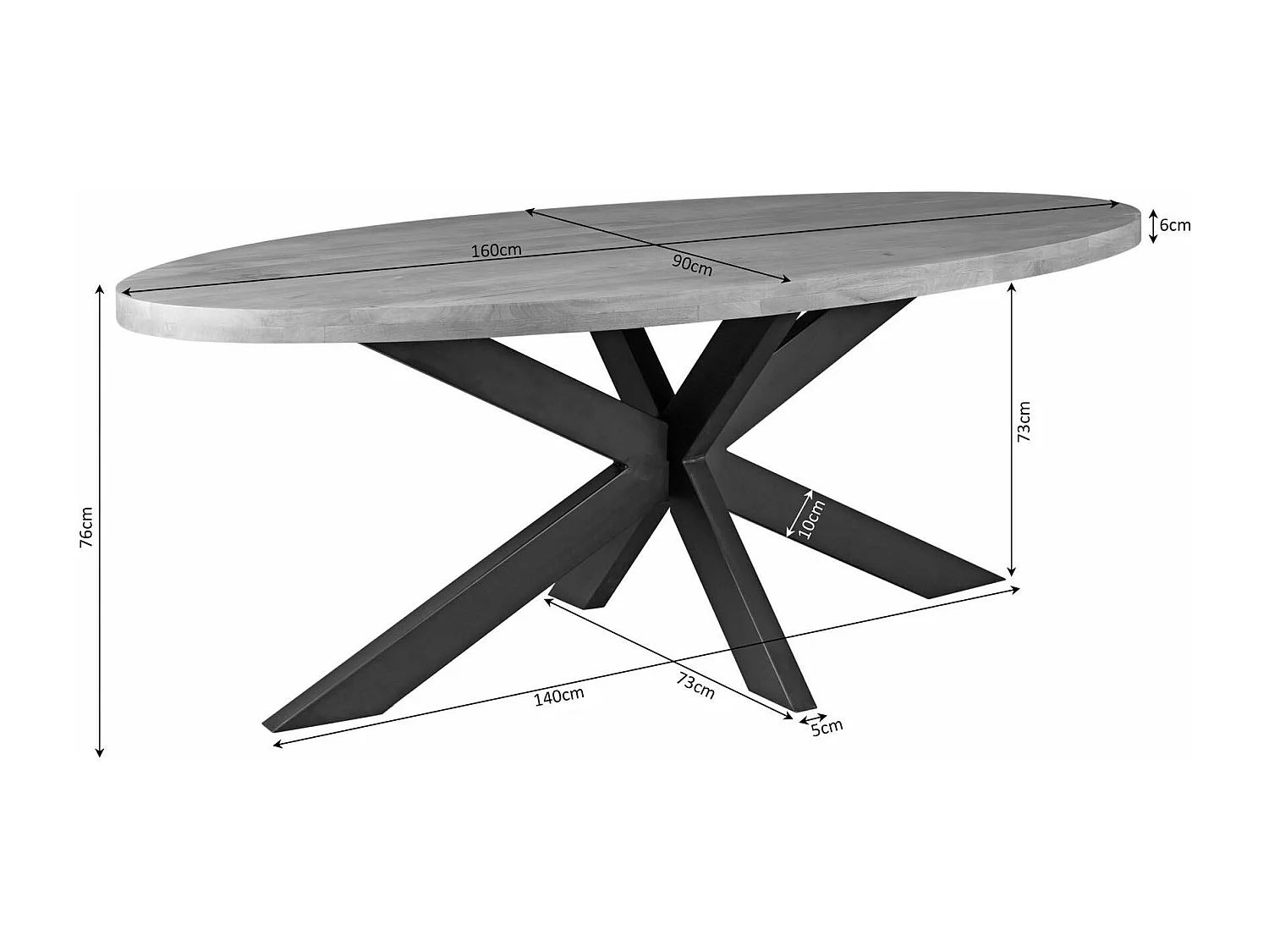 Table ovale bois clair pied croisé métal noir 240 cm RIVANO