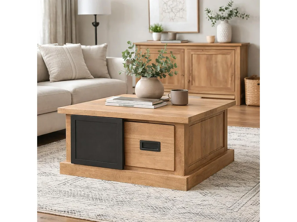Table basse carrée industrielle moderne avec rangements CEYLAN