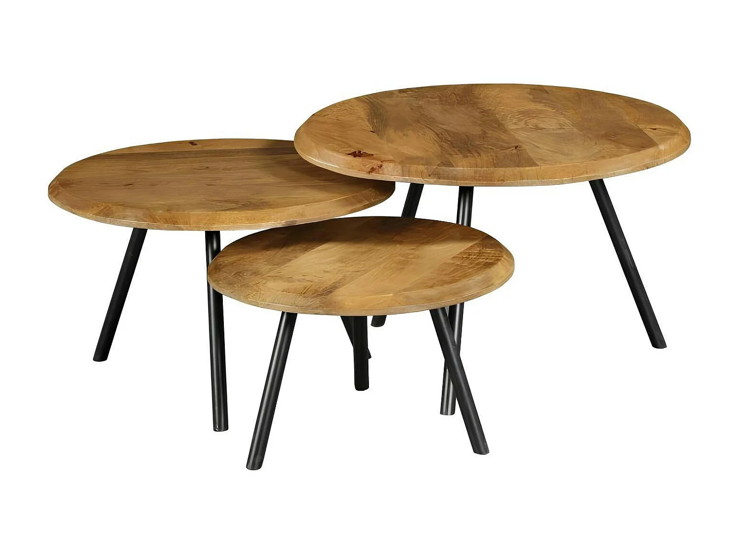 Table basse gigogne bois avec pieds métal noir (lot de 3) ALMA
