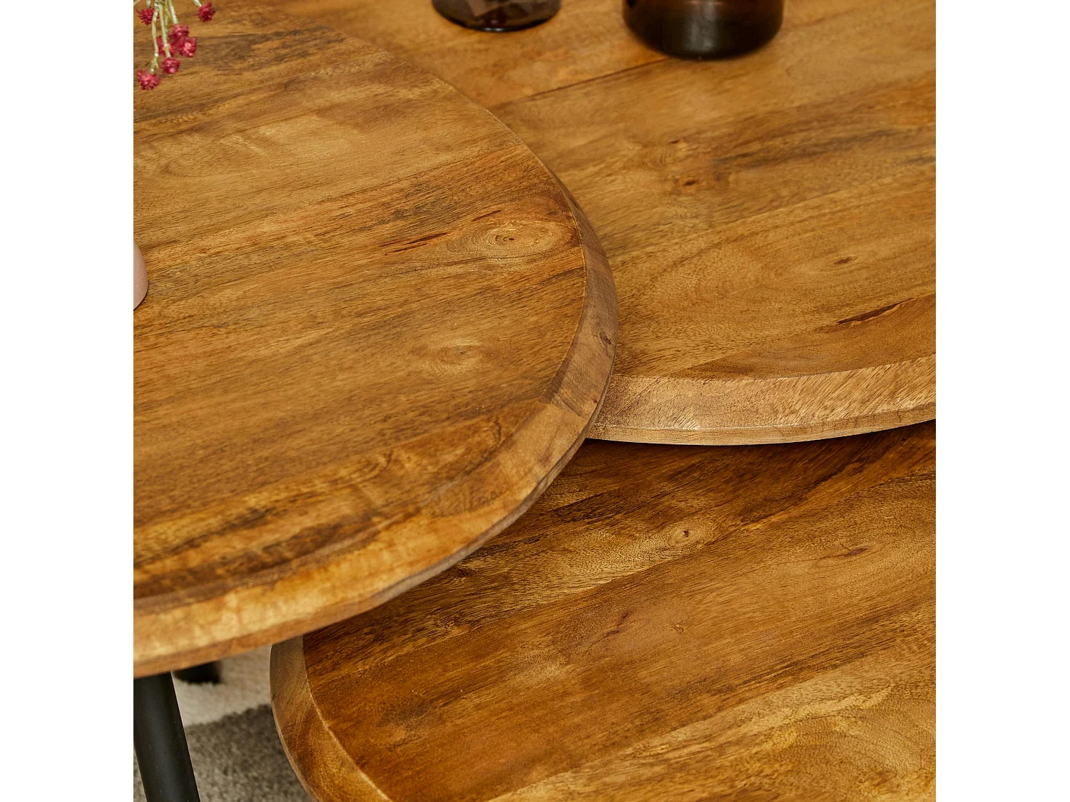 Table basse gigogne bois avec pieds métal noir (lot de 3) ALMA