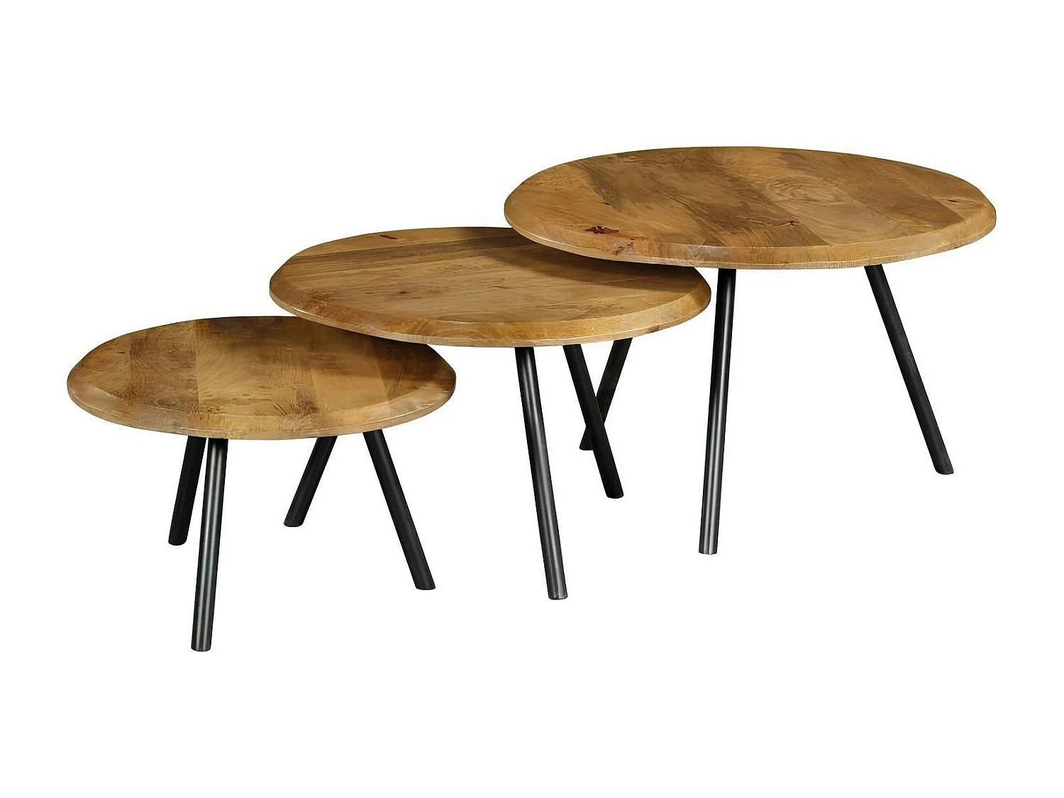 Table basse gigogne bois avec pieds métal noir (lot de 3) ALMA