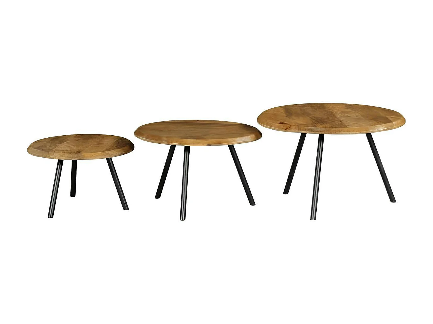 Table basse gigogne bois avec pieds métal noir (lot de 3) ALMA
