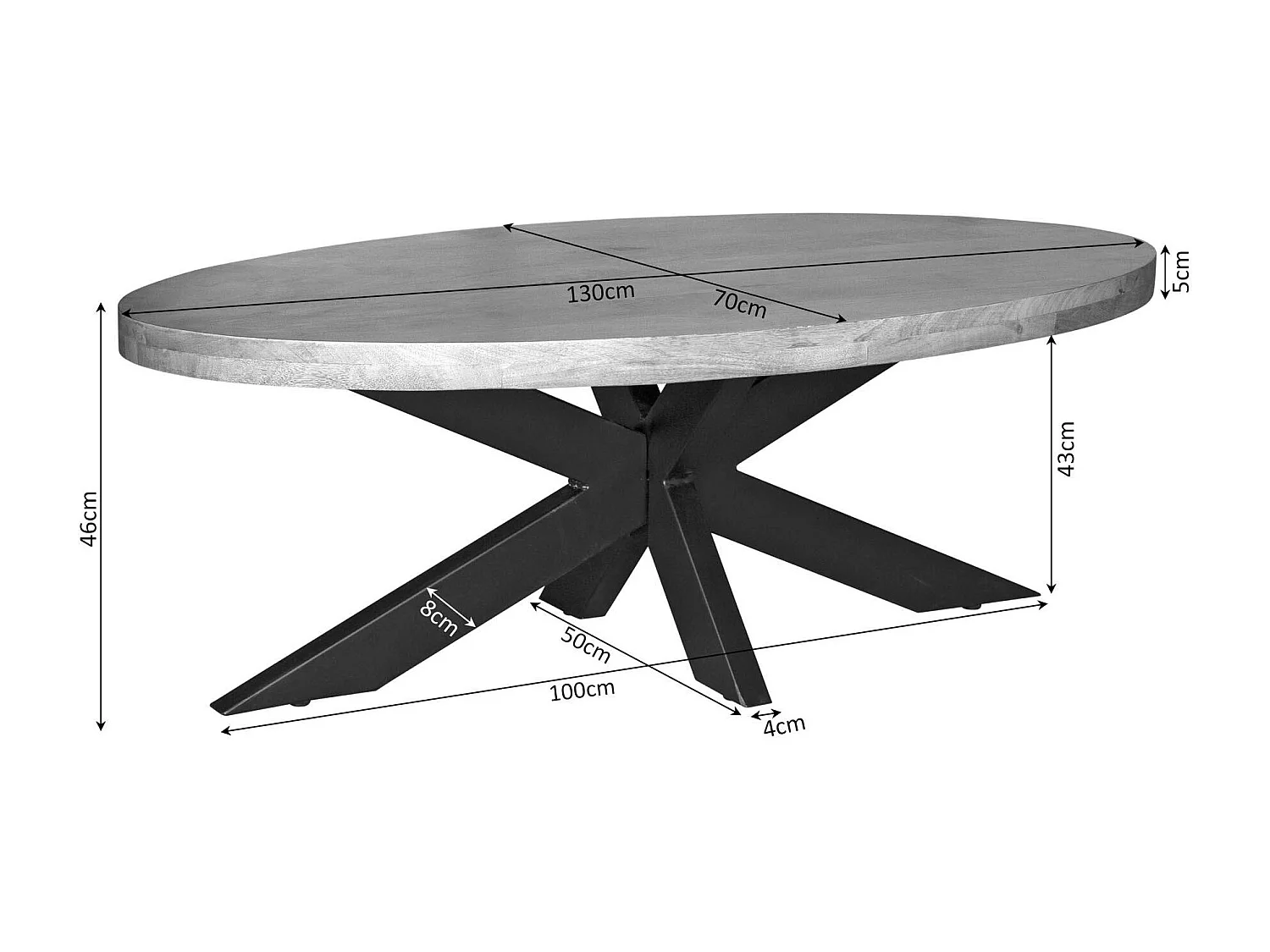 Table basse ovale en bois clair à pied croisé RIVANO