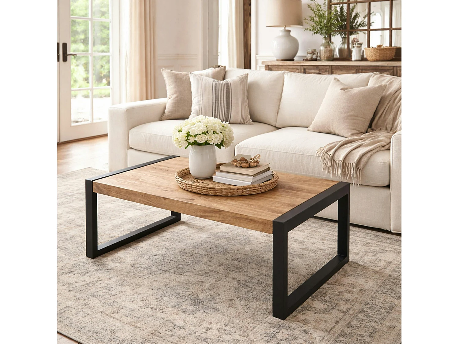Table basse rectangulaire bois clair métal noir MILORA