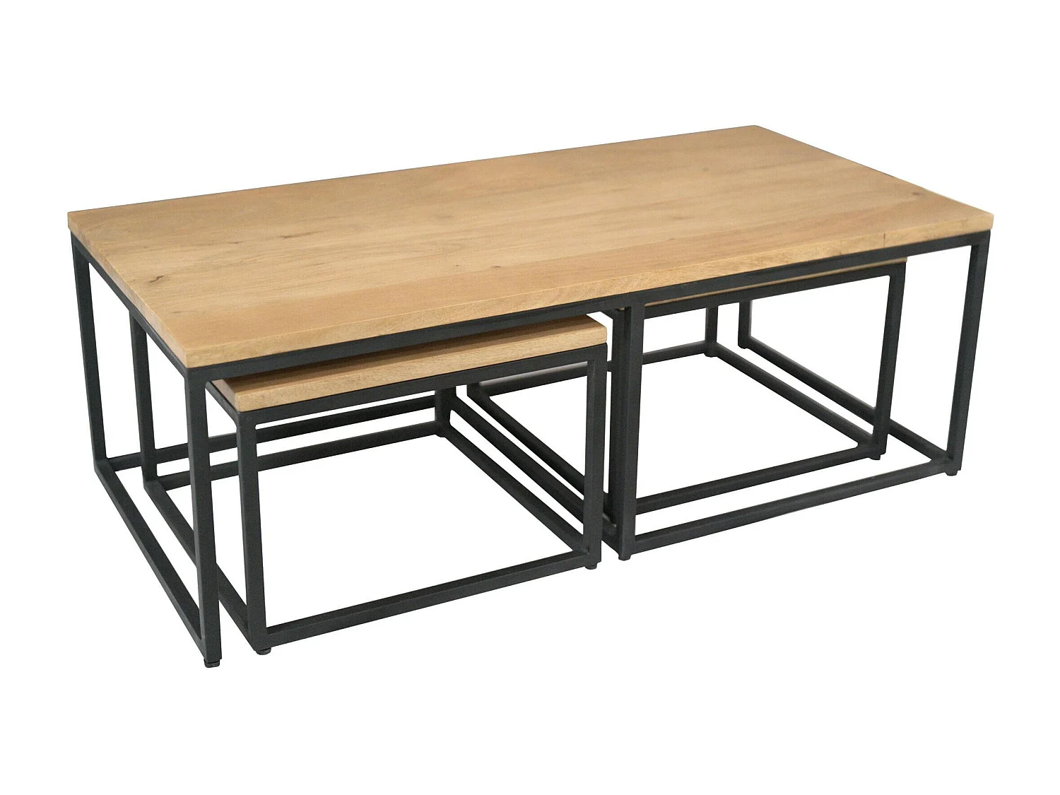 Table basse gigogne rectangulaire en bois clair (lot de 3) RIVANO