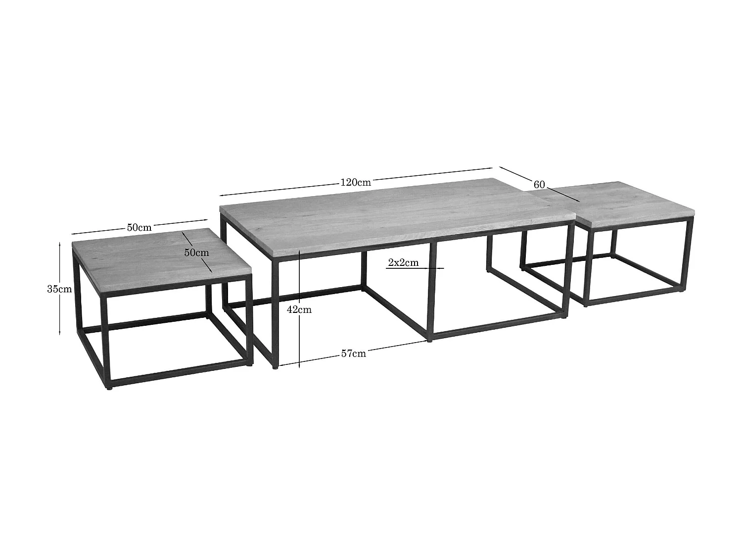 Table basse gigogne rectangulaire en bois clair (lot de 3) RIVANO