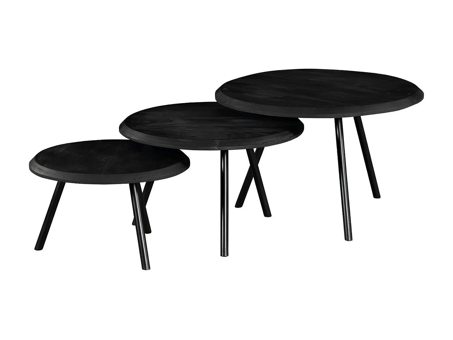 Table basse gigogne bois noir pieds compas (lot de 3) ALMA