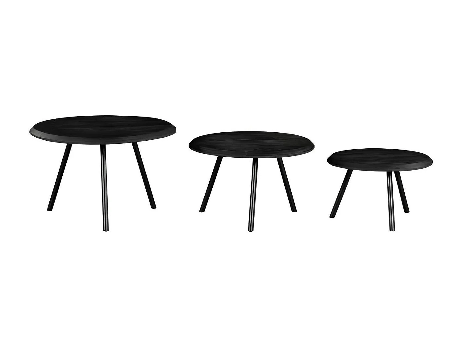 Table basse gigogne bois noir pieds compas (lot de 3) ALMA