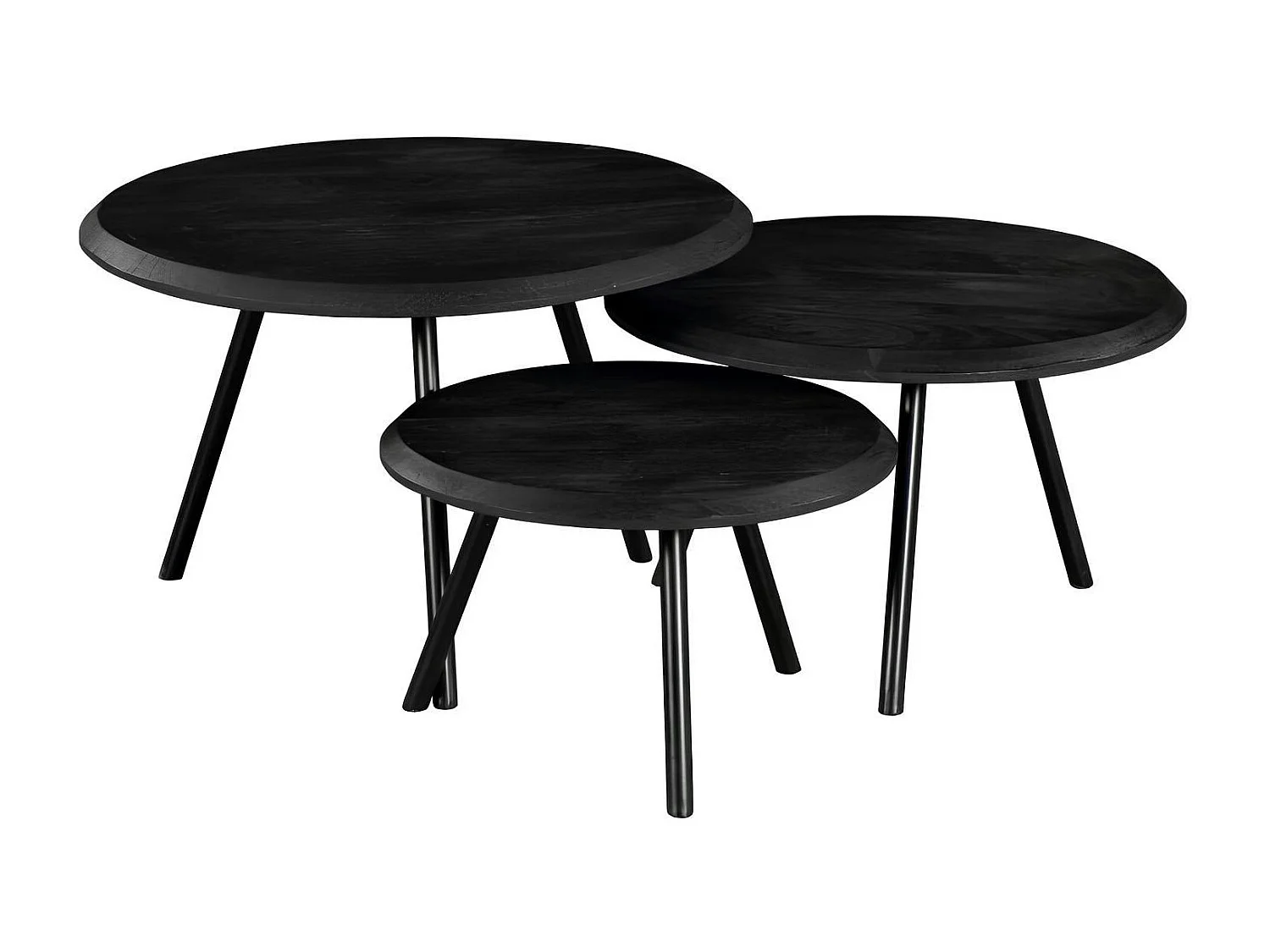 Table basse gigogne bois noir pieds compas (lot de 3) ALMA