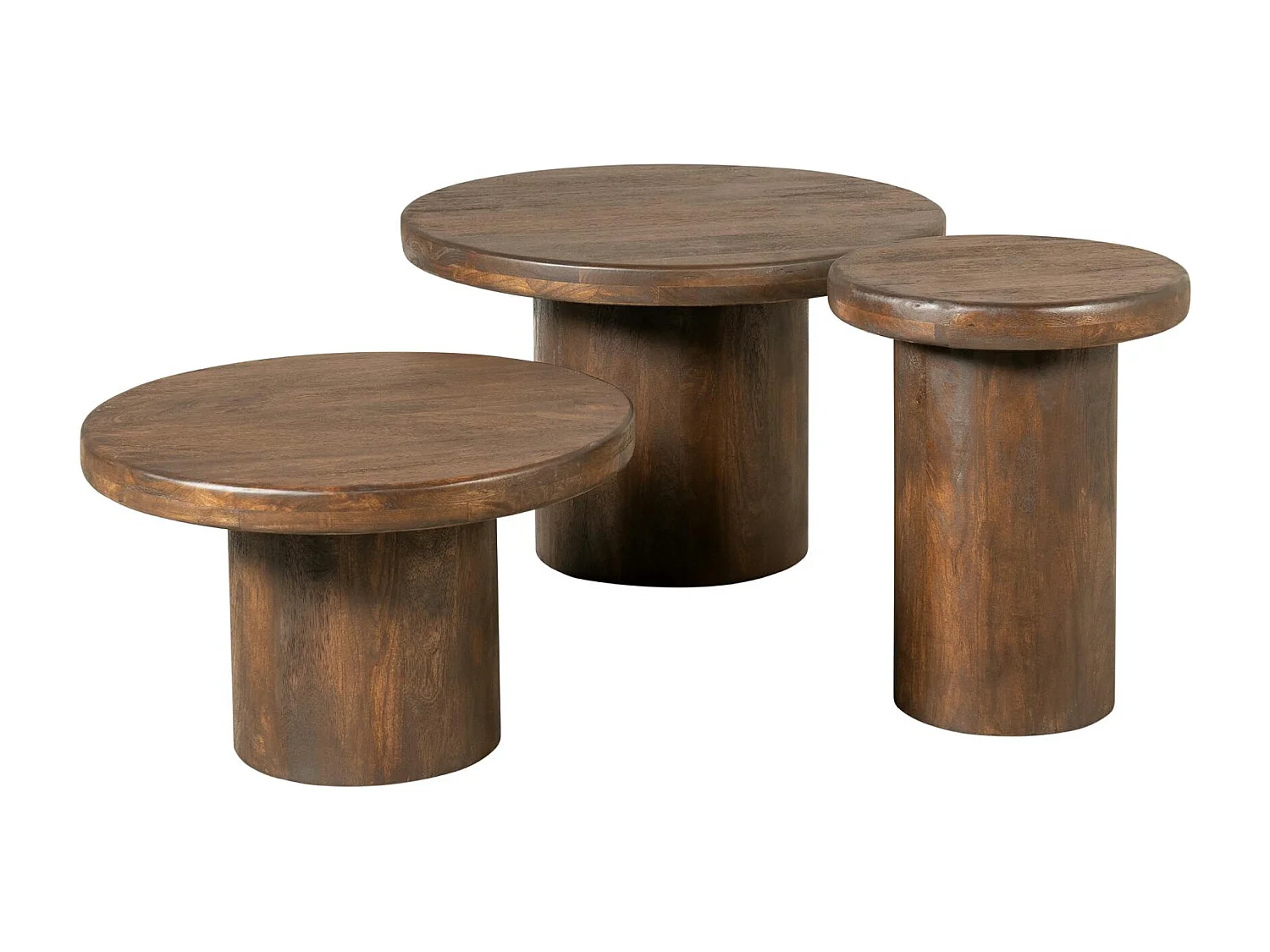 Table basse gigogne ronde bois brun à plateau épais (lot de 3) ALMA