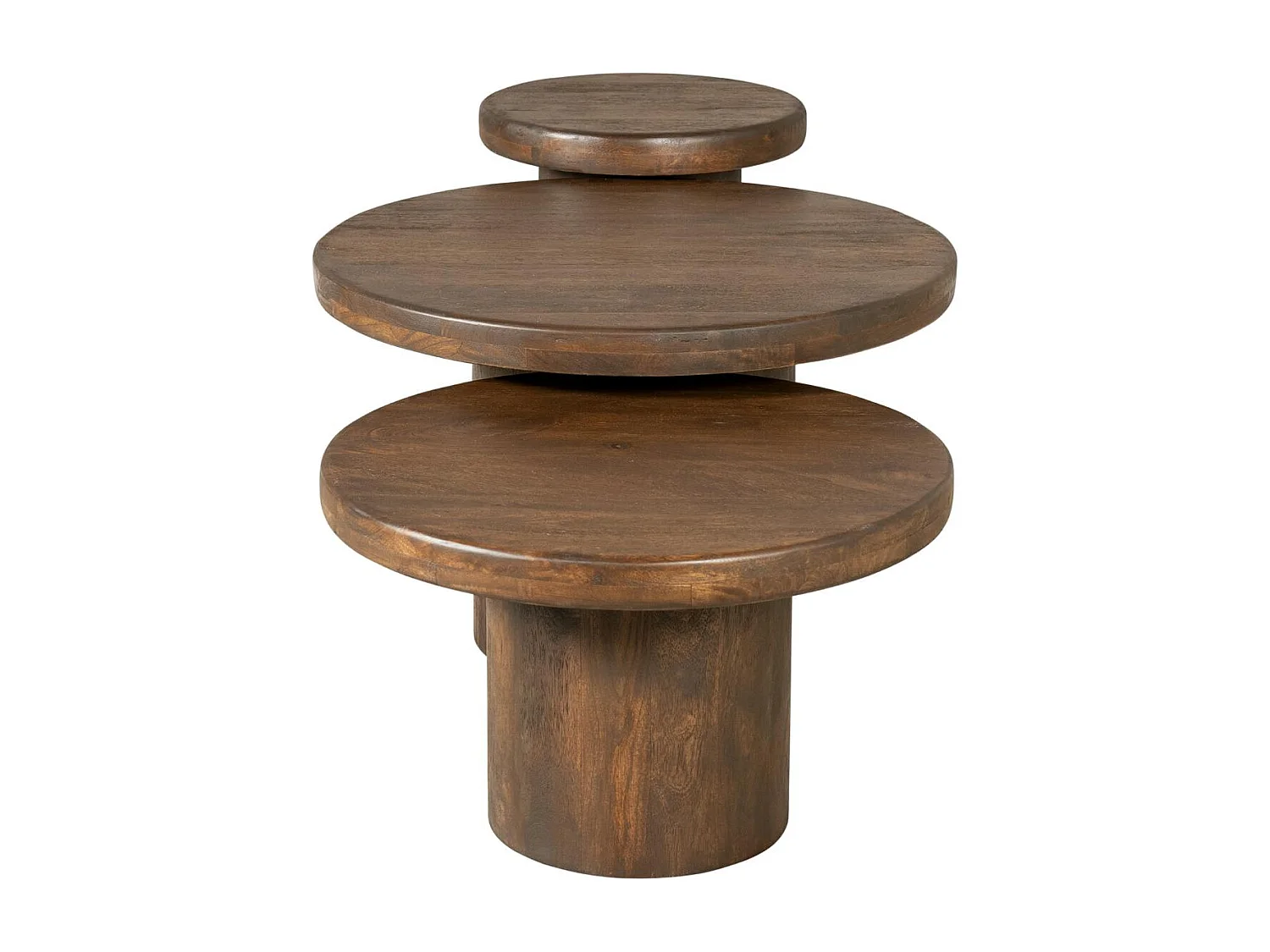 Table basse gigogne ronde bois brun à plateau épais (lot de 3) ALMA