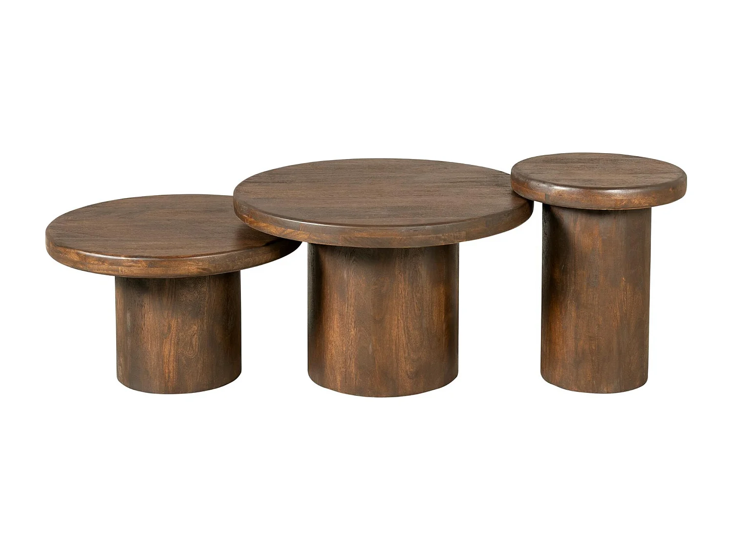 Table basse gigogne ronde bois brun à plateau épais (lot de 3) ALMA