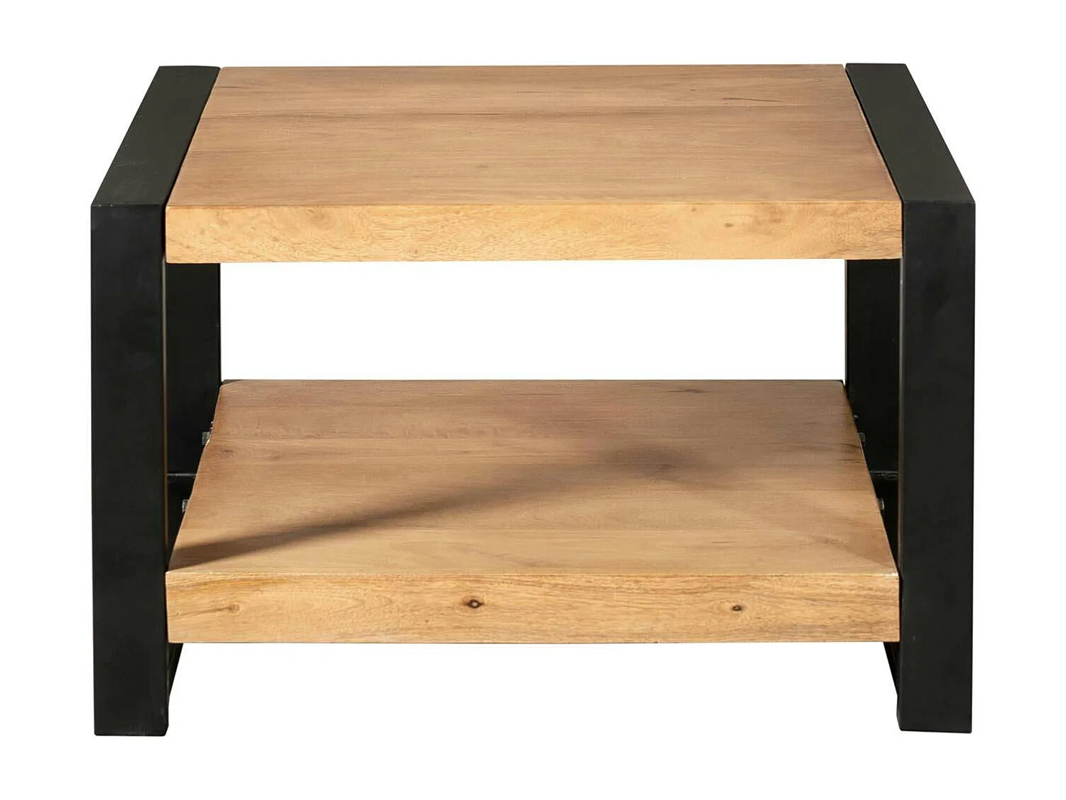 Table basse carrée double plateau bois clair métal noir MILORA