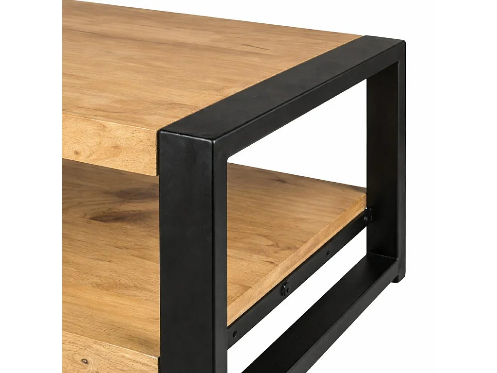Table basse carrée double plateau bois clair métal noir MILORA