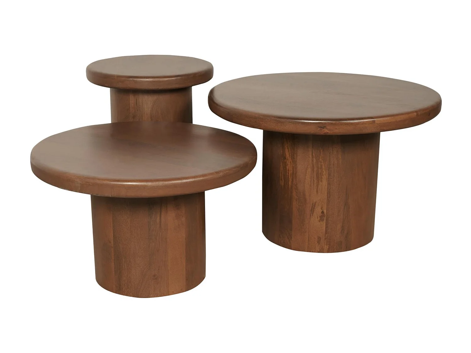 Table basse gigogne ronde bois foncé à plateau épais (lot de 3) ALMA
