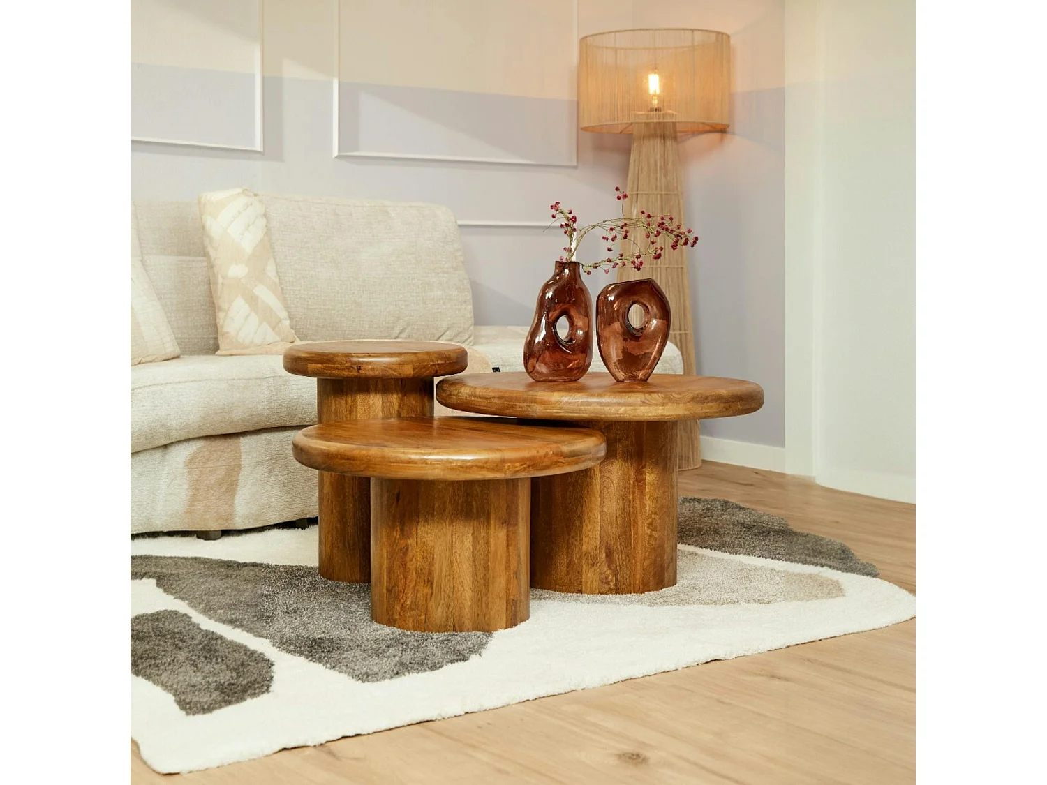 Table basse gigogne ronde à plateau épais (lot de 3) ALMA