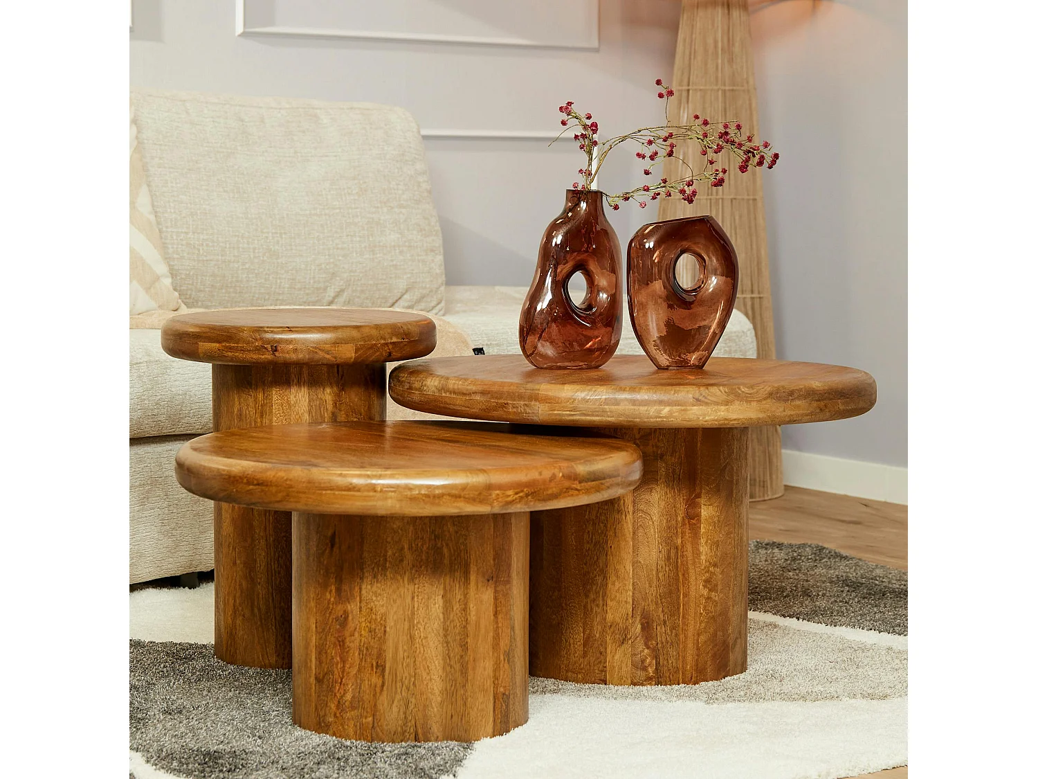 Table basse gigogne ronde à plateau épais (lot de 3) ALMA