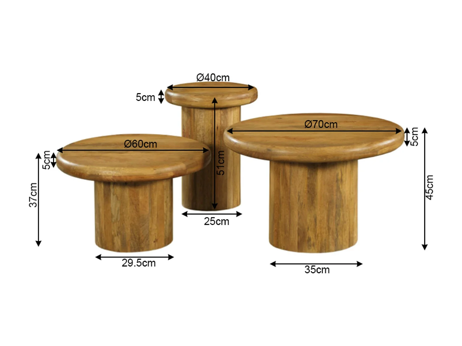 Table basse gigogne ronde à plateau épais (lot de 3) ALMA