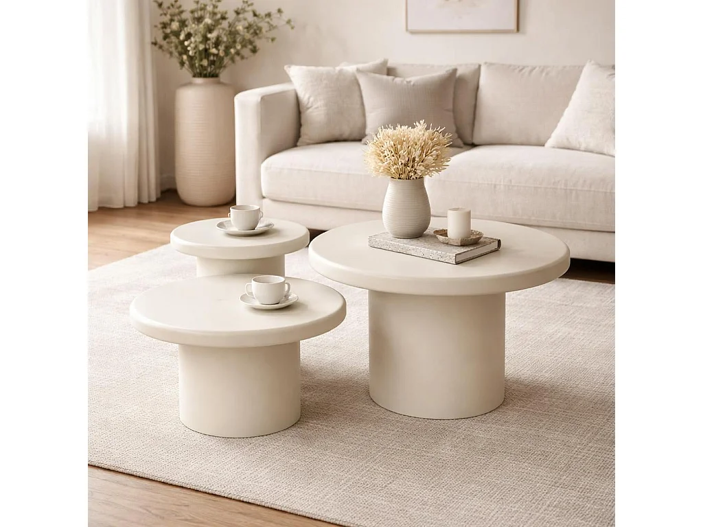 Table basse gigogne ronde bois sable à plateau épais (lot de 3) ALMA