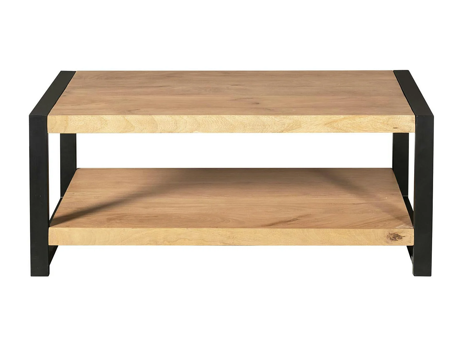 Table basse double plateau bois clair métal noir MILORA