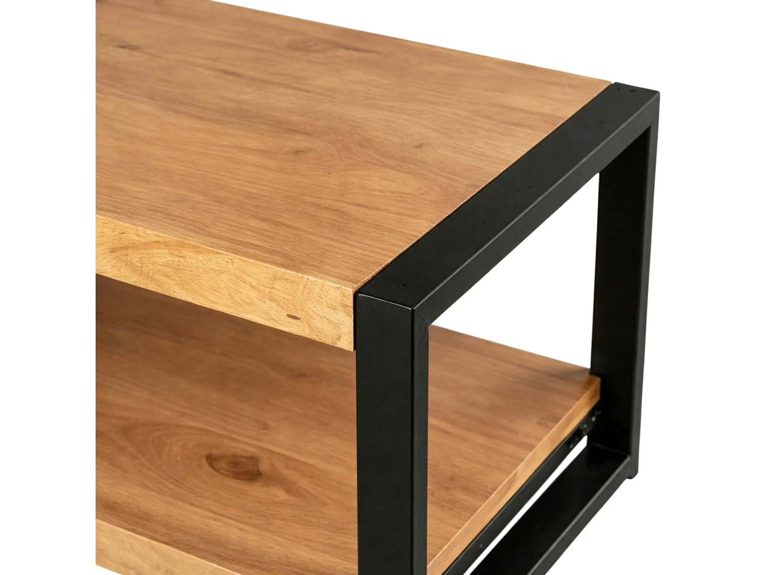 Table basse double plateau bois clair métal noir MILORA