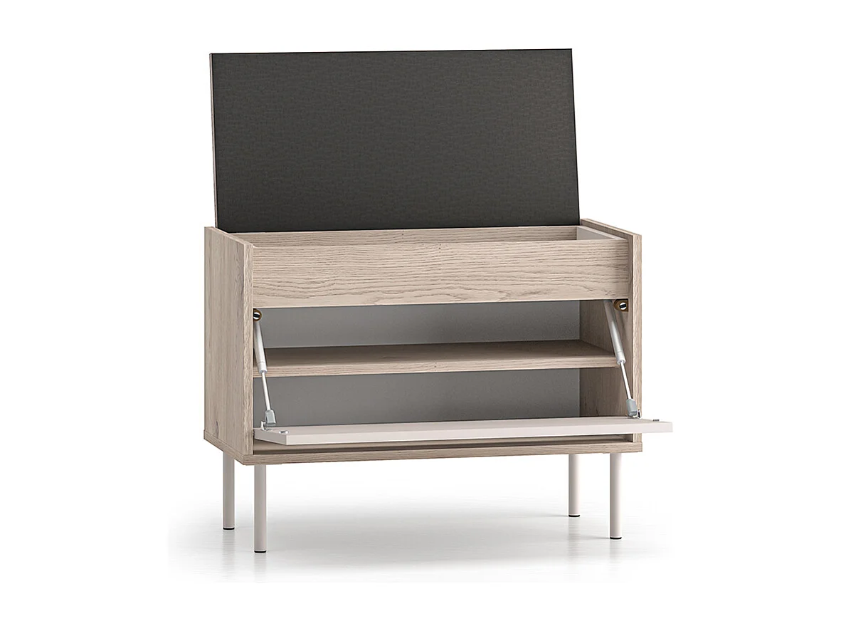 1-door Alos Cashmere and Wood entrance cabinet with coat rack and shoe bench