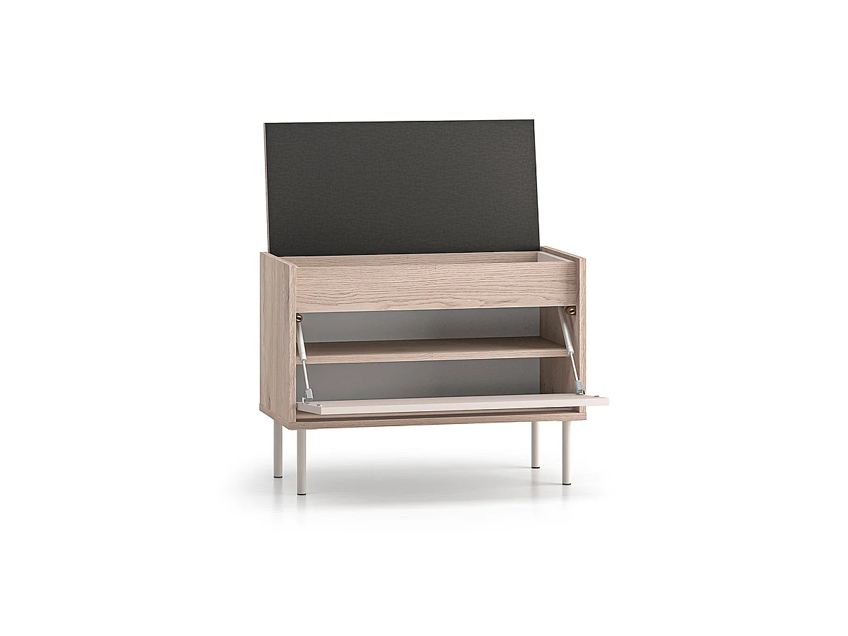 1-door Alos Cashmere and Wood entrance cabinet with coat rack and shoe bench