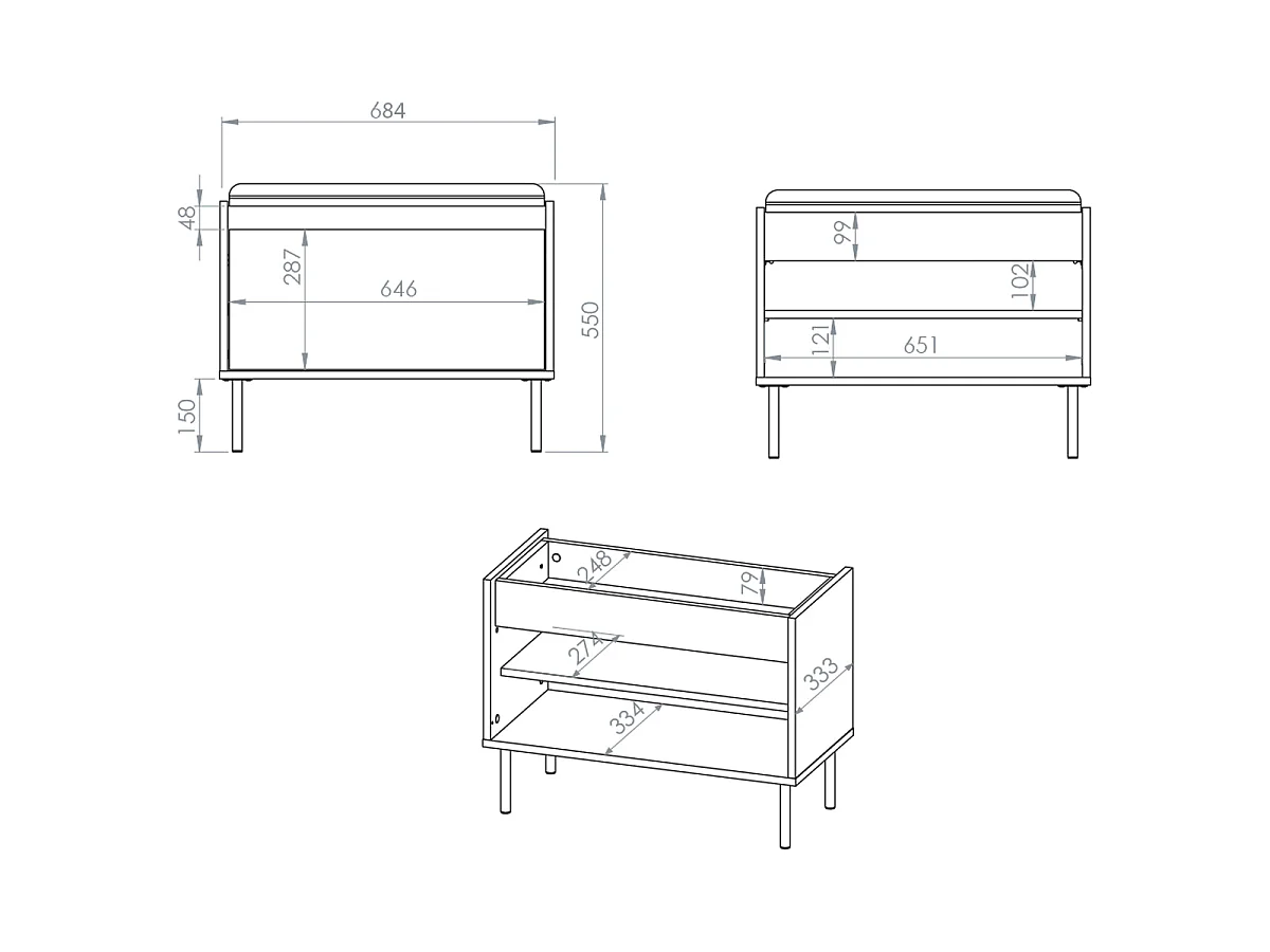 1-door Alos Cashmere and Wood entrance cabinet with coat rack and shoe bench