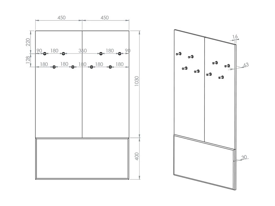 Móvel de entrada comprido de 1 porta Alos Cashmere e Madeira com bengaleiro e banco para sapatos