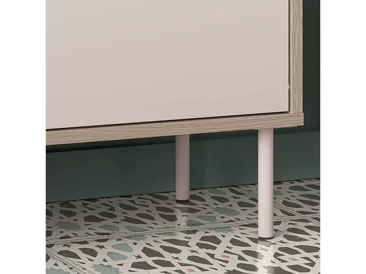 Long 1-door Alos Cashmere and Wood entrance cabinet with coat rack and shoe bench