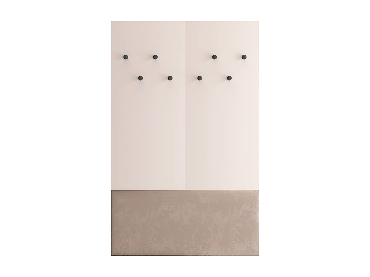 Móvel de entrada comprido de 1 porta Alos Cashmere e Madeira com bengaleiro e banco para sapatos