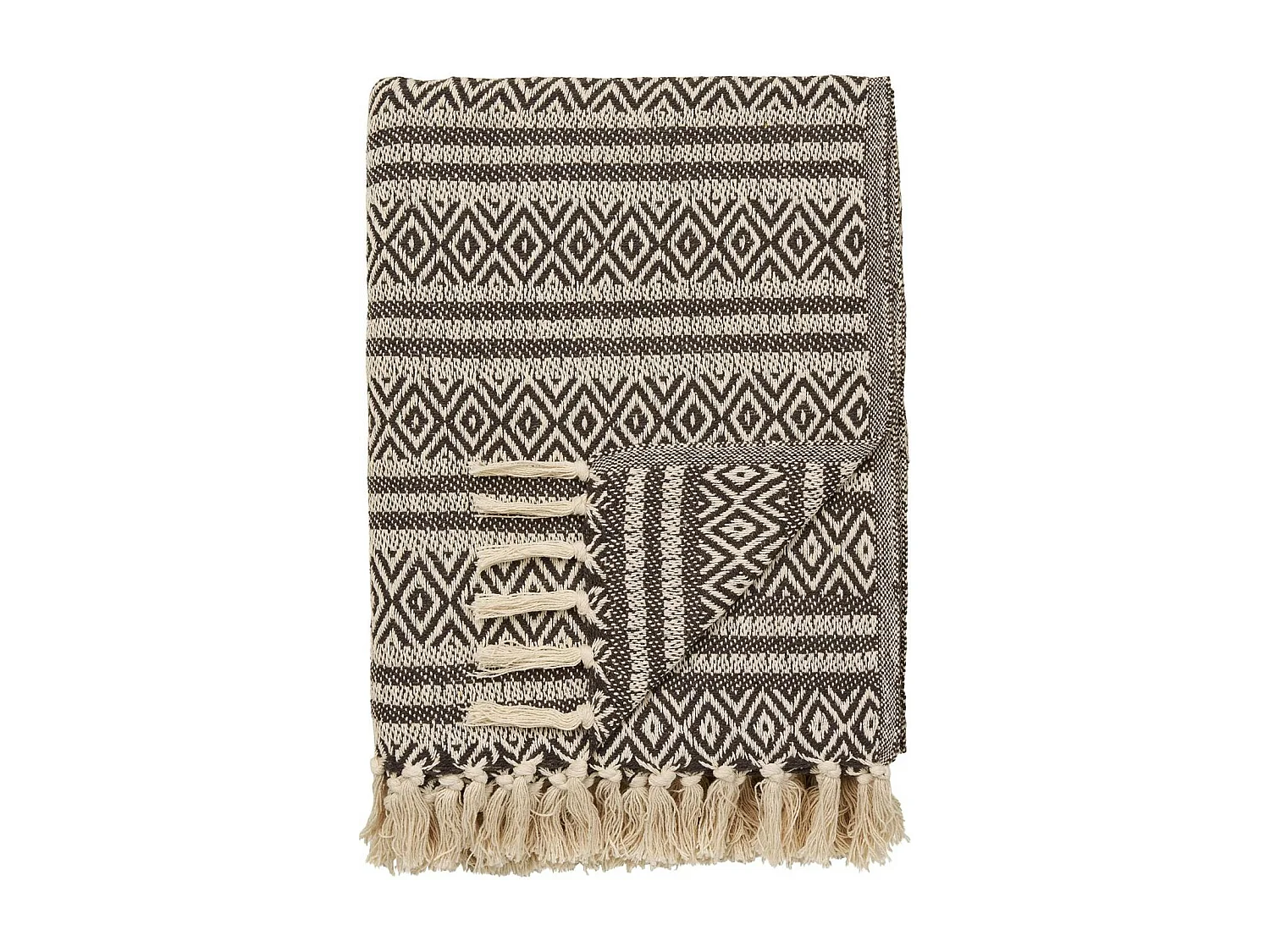 Plaid canapé marron à franges avec losanges FALLON