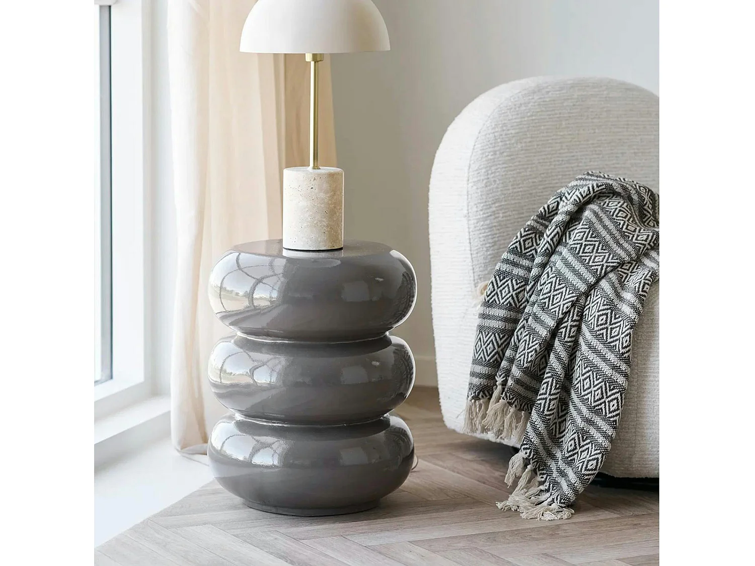 Plaid canapé marron à franges avec losanges FALLON