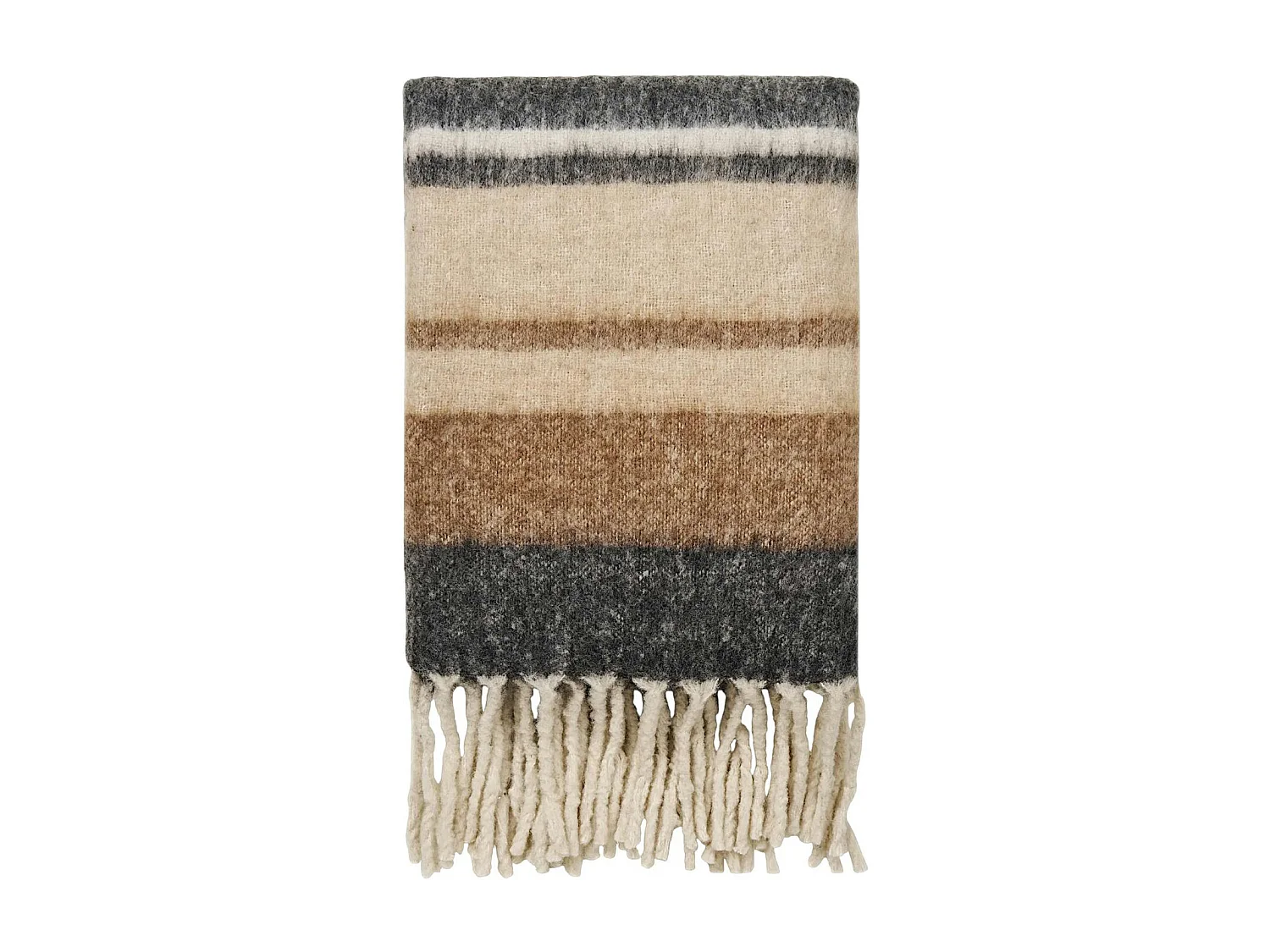 Plaid canapé gris, marron et sable à franges FALLON