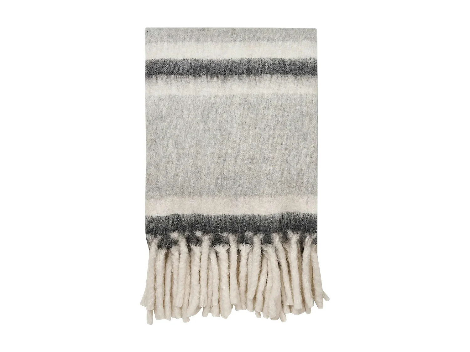 Plaid canapé gris en dégradé et blanc à franges FALLON