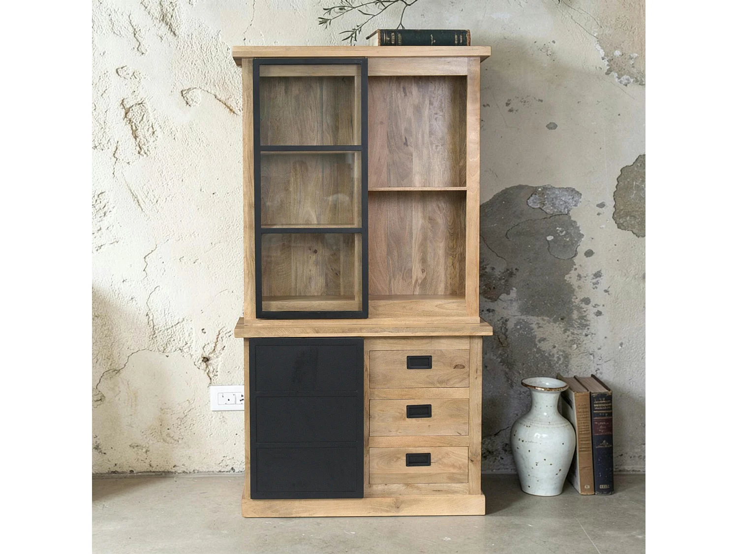 Vaisselier industriel moderne à portes coulissantes 120 cm CEYLAN