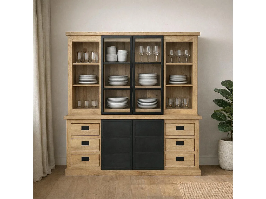 Vaisselier industriel moderne à portes coulissantes 200 cm CEYLAN