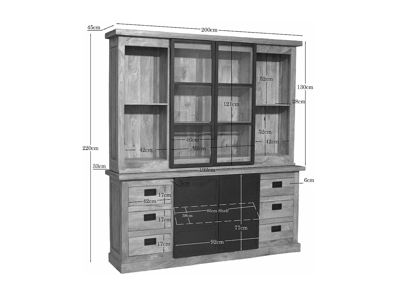 Vaisselier industriel moderne à portes coulissantes 200 cm CEYLAN