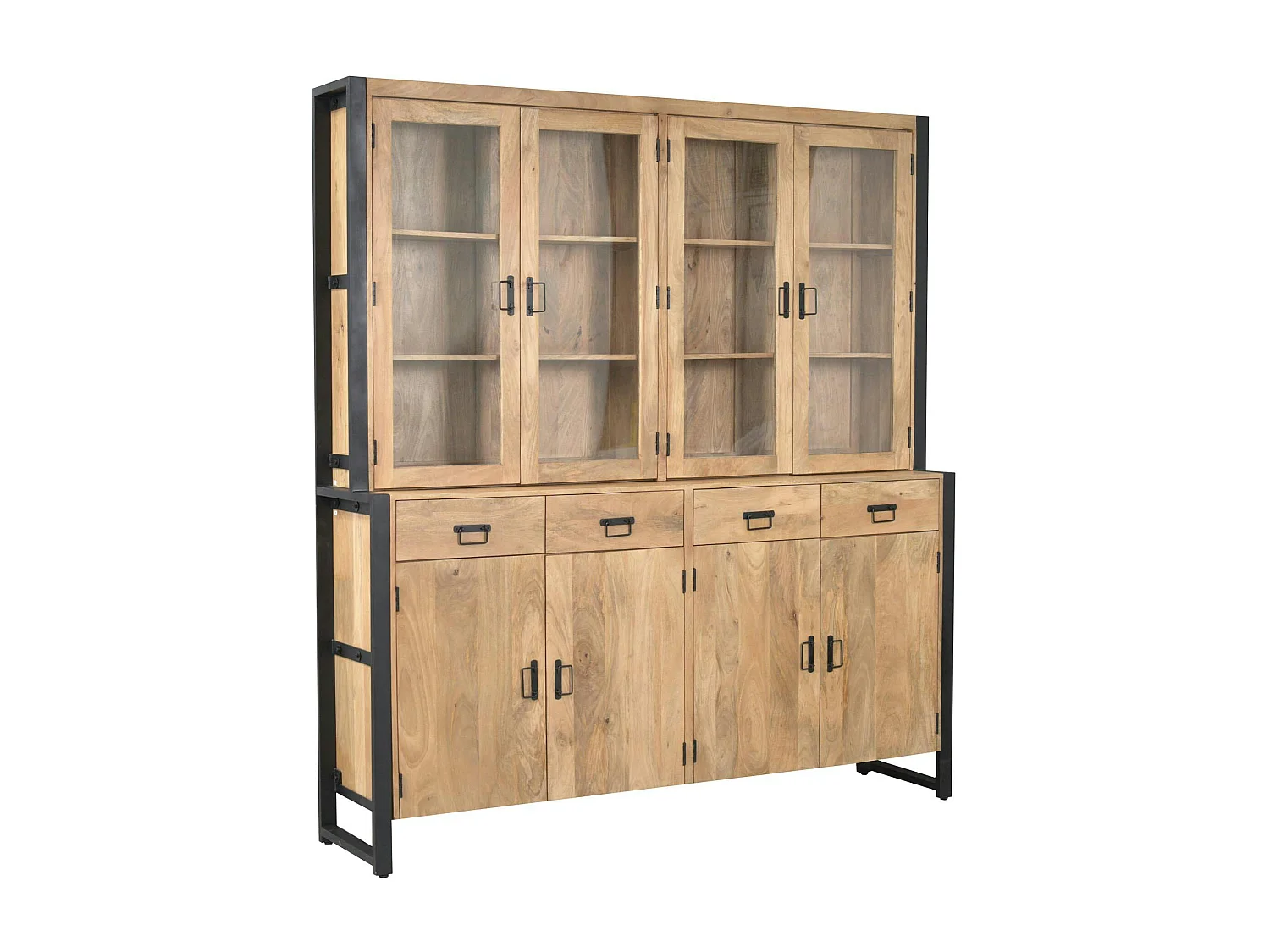 Vaisselier XXL bois clair métal noir 8 portes MILORA