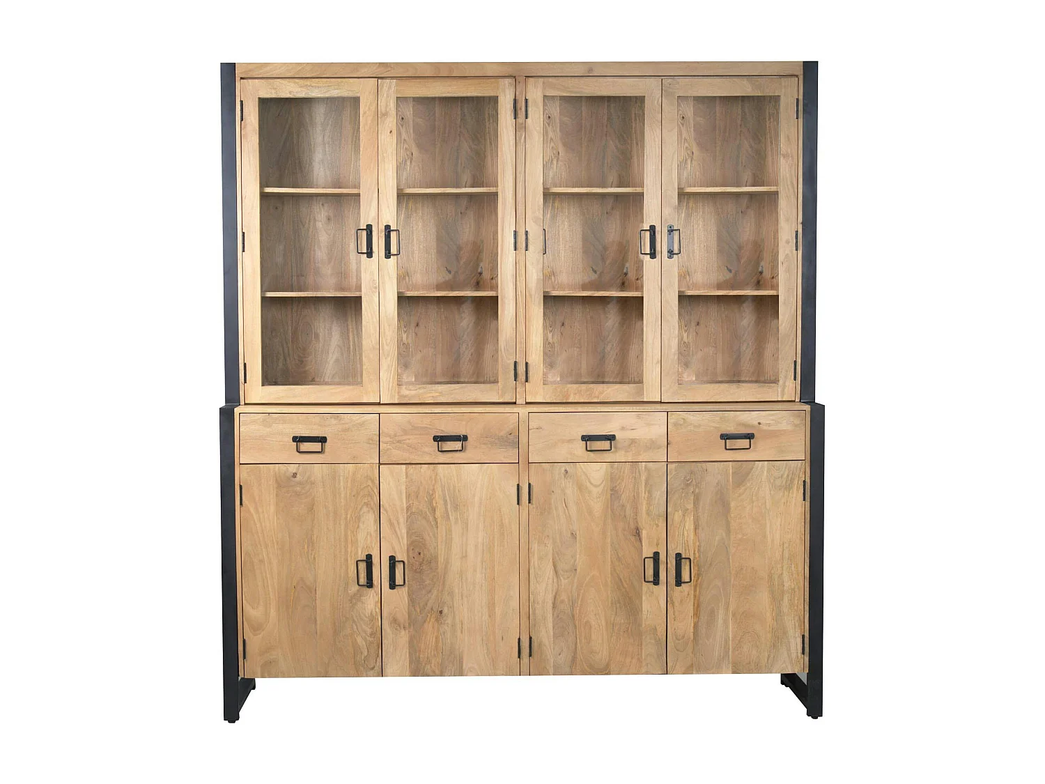 Vaisselier XXL bois clair métal noir 8 portes MILORA