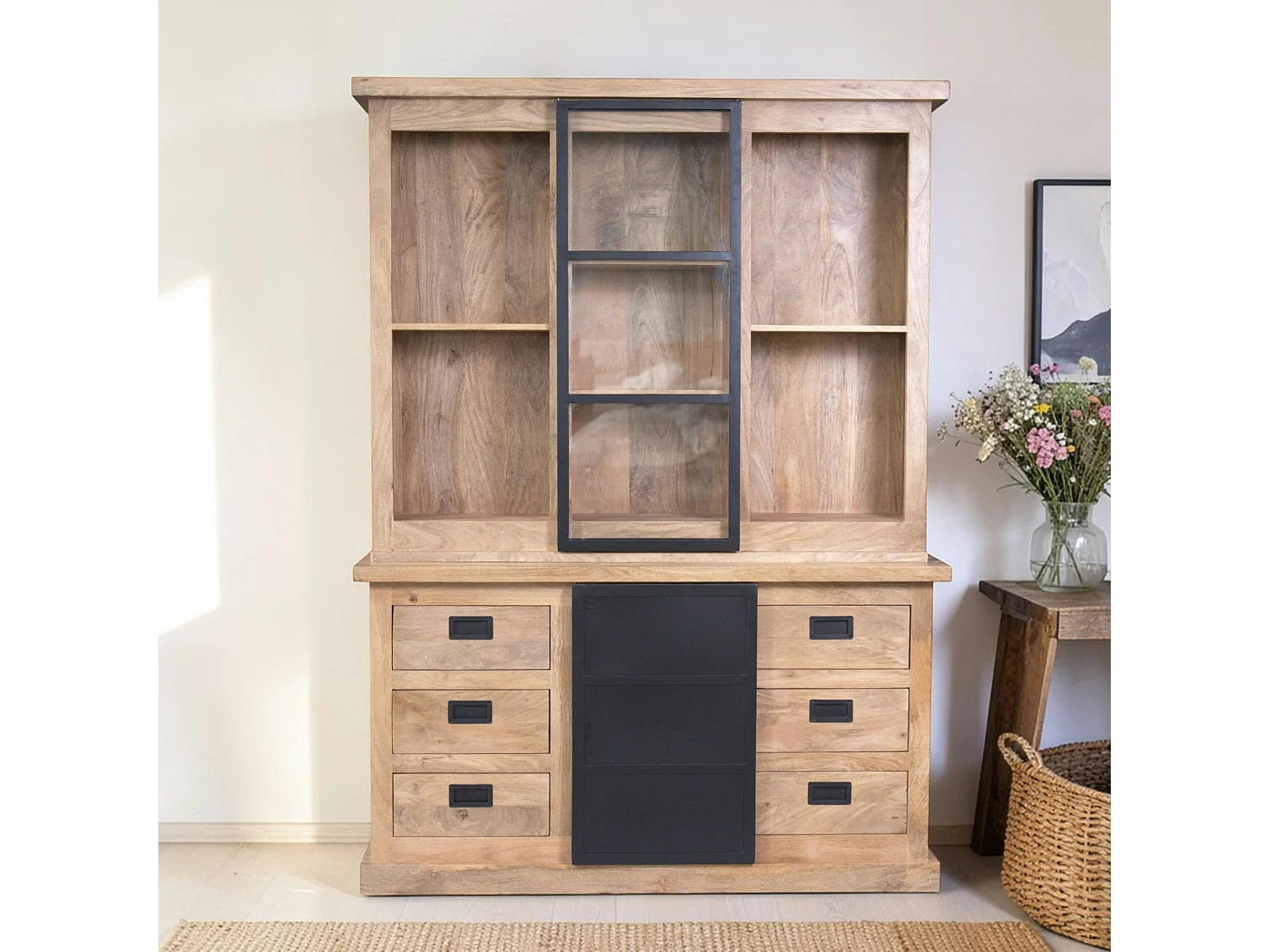 Vaisselier industriel moderne à portes coulissantes 160 cm CEYLAN