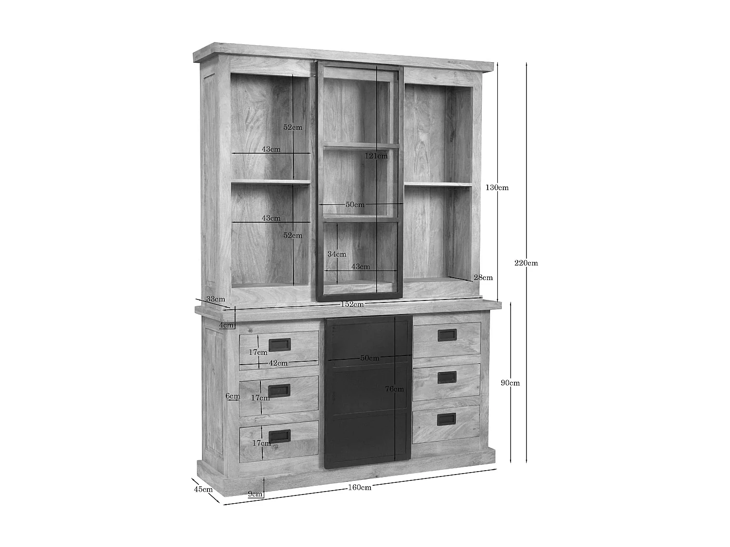 Vaisselier industriel moderne à portes coulissantes 160 cm CEYLAN